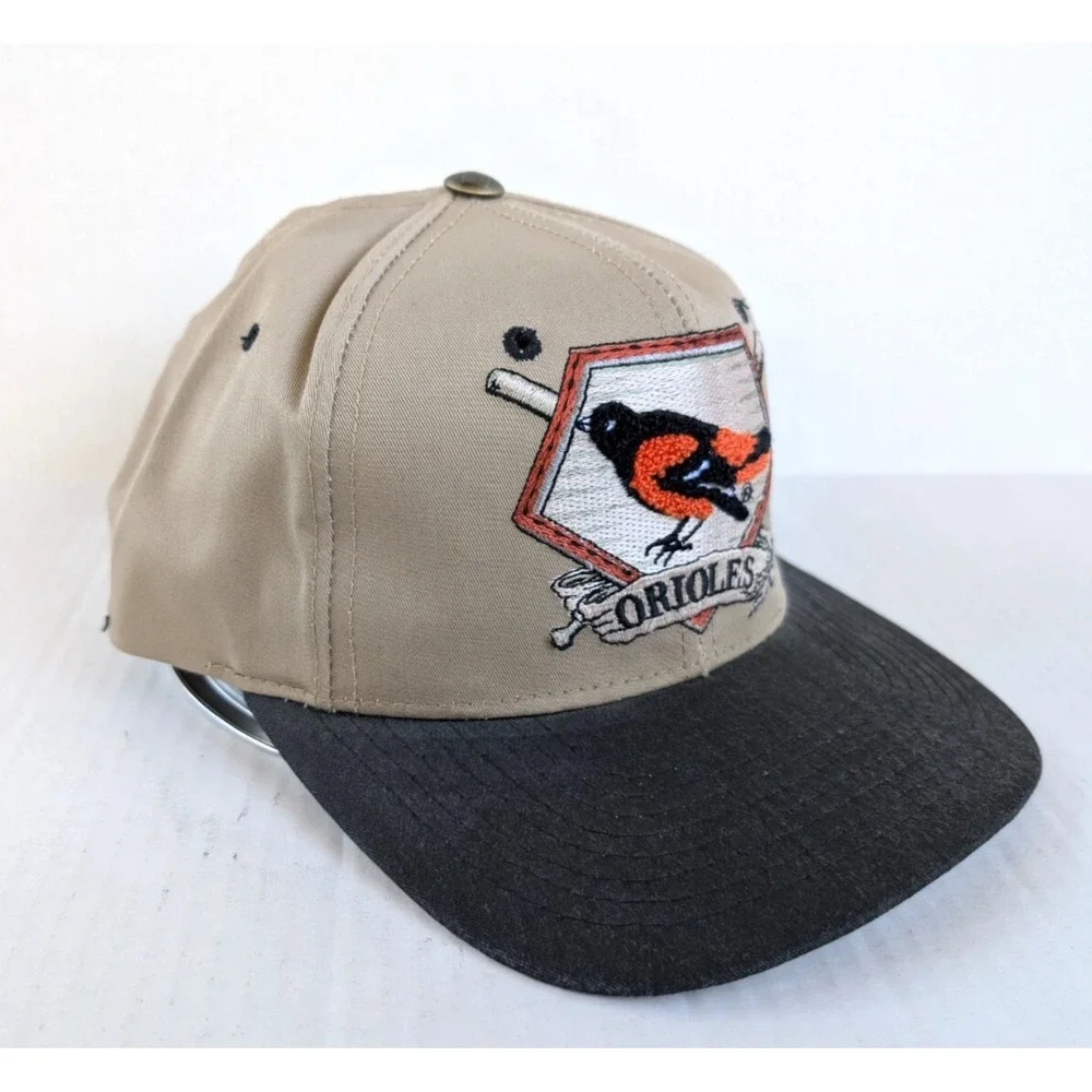 Vintage Baltimore Orioles Starter Hat Needlepoint 2 Bat Logo Paisley 90s MLB